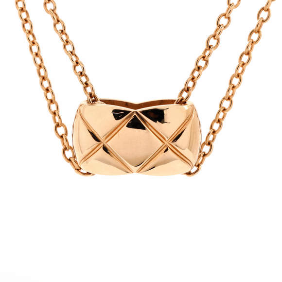 Chanel  Coco Crush Double Chain Pendant Necklace 18K Beige Gold - Picture 1 of 3